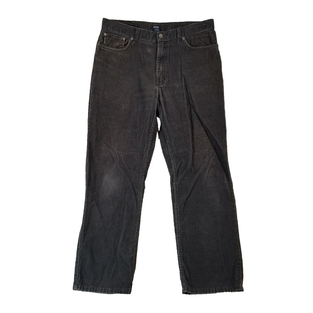 Izod jeans men's 34x30 black cotton‎ corduroy regular fit straight retro pants